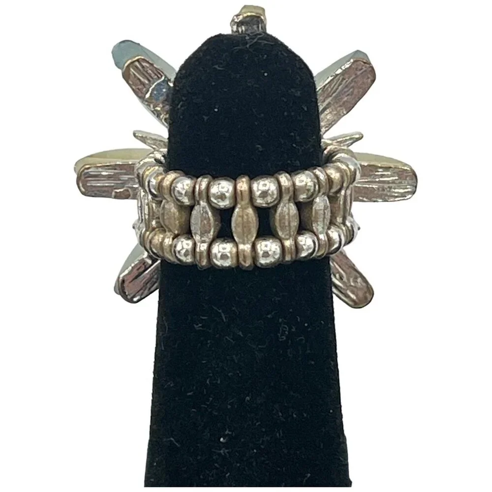 Adjustable Yellow & Green Flower Ring With Rhinestone Center - Picture 5 of 5